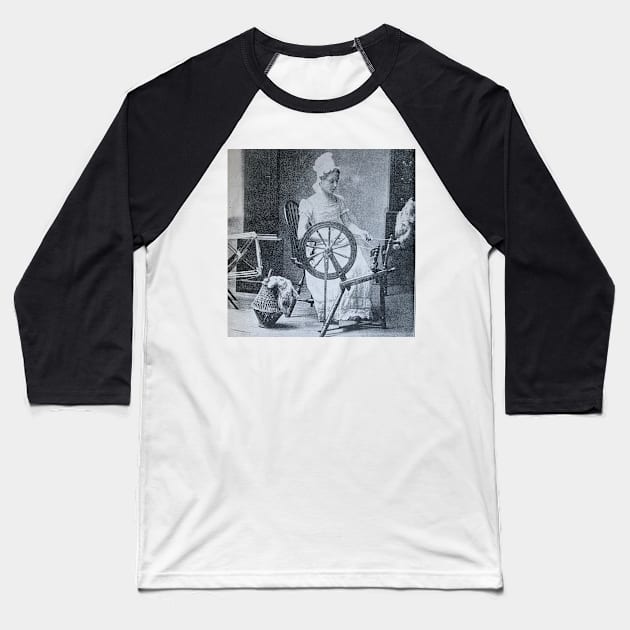 Spinning wheel, 19th century, black and white antique history Baseball T-Shirt by djrunnels